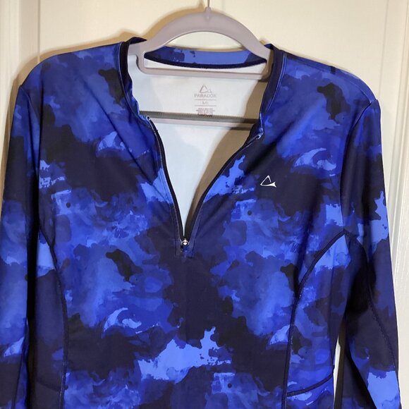 Paradox Women's Blue Camouflage Long Sleeve Top Quarter Zip Activewear Gym - Picture 3 of 8